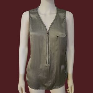 GO BY GO SILK Satin Zippy Hi-Low Silk Blend Sleeveless Tank Top